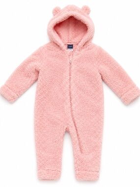 Old Navy Baby Pink Sherpa Bear Ear Hooded Bunting Suit 12-18M
